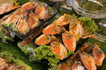 Steamed crab eaten with seafood dipping sauce. Popular food of Thai people