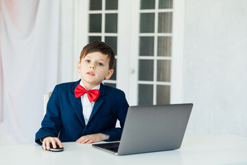 Education Lessons Boy Schoolboy Learns At Computer Online