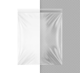 Transparent zip lock bag mockup. Hight realistic vector illustration isolated on white and grey backgrounds. Ready for  your design. EPS10.