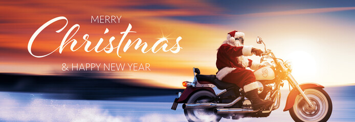 Cool Santa Claus on a motorbike