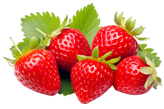 Strawberries and leaves on a transparent background