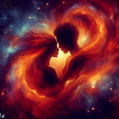 Twin flame couple. Soulmates. The concept of magical, esoteric, tantric, spiritual love. Connection between souls. Illustration for websites and much more. Created using generative ai tools
