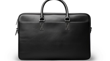 Black Colored Leather Sleeve Bag, Laptop Bag Isolated on White Background Directly Above View, Clipping Path.

