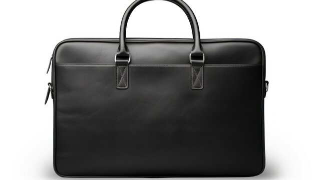 Black Colored Leather Sleeve Bag, Laptop Bag Isolated on White Background Directly Above View, Clipping Path.

