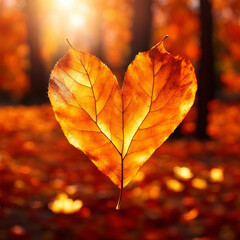 Autumn leaf in the shape of a heart.