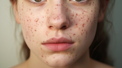 Damaged female skin with acne.

