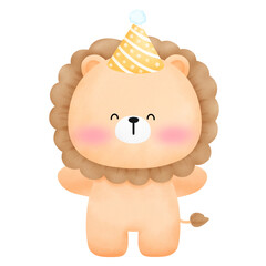 Lion wearing a party hat
