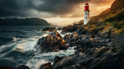 Lighthouse Galicia During Sunset Spain, HD, Background Wallpaper, Desktop Wallpaper - obrazy, fototapety, plakaty
