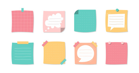 Notes Sheets Cute Collection. Scrapbooking Design Elements and Stickers for School. Reminders Important Kids Set. 
