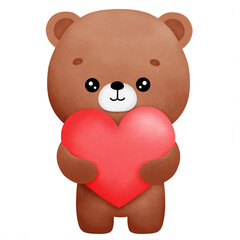 Fototapeta premium A brown bear is holding a red heart.