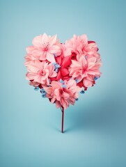 Obraz premium Valentine's day romantic background. Heart shaped bouquet of pink flowers. Ai generated image