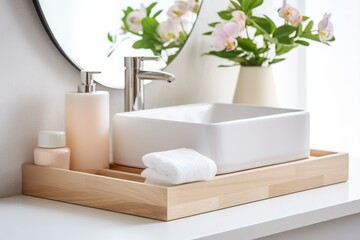 Bathroom sink table with hygiene accessories