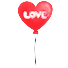 Red balloons have the word love.