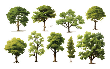 Set of trees, water color effect in trees, vector, eps,