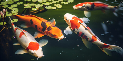 A serene koi fish swimming in a tranquil pond .Pond Serenity, Graceful Koi Swimming in a Calm Oasis
Koi Elegance, The Poise of a Serene Fish in Tranquil Waters .