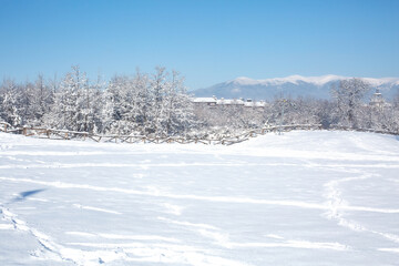 Bansko. Bulgaraia winter panorama, mountain peaks