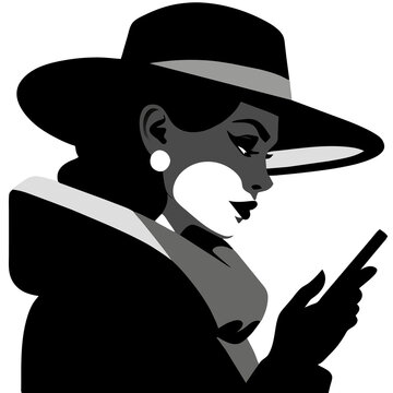 vintage woman with smartphone