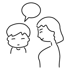 Child talking with mother. Concept of relationship between parents and children. Vector illustration