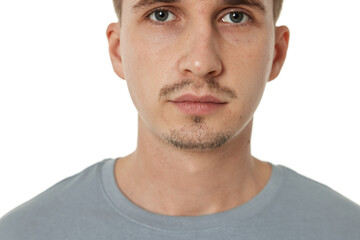 portrait of young calm man on white background