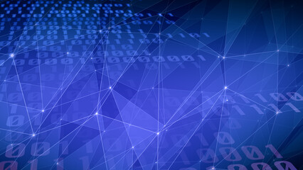 Binary lines connecting artificial intelligence, cyber security, and technology in network of communication and information transfer