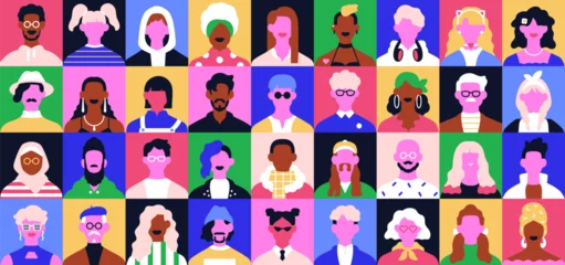 Foto op Canvas Creative face avatars set. Abstract male, female characters in modern trendy style. Colorful quirky head portraits, group. Diverse stylish people, fashion men, women. Colored flat vector illustration © Good Studio