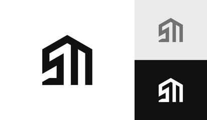 Letter SM initial with house shape logo design