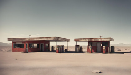 An abandoned petrol station and workshop in the USA