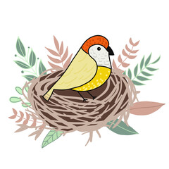 Hand drawn set art of bird nest