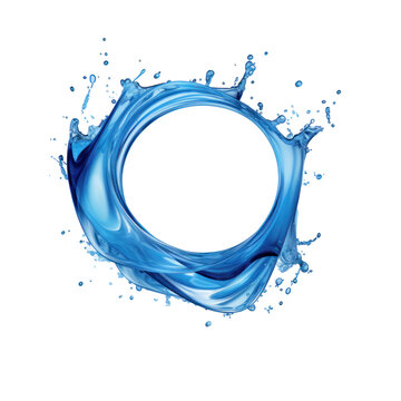 Circle and waves formed by a drop of blue color falling on the ground. Trend frame and border. Transparent background, empty center for your design