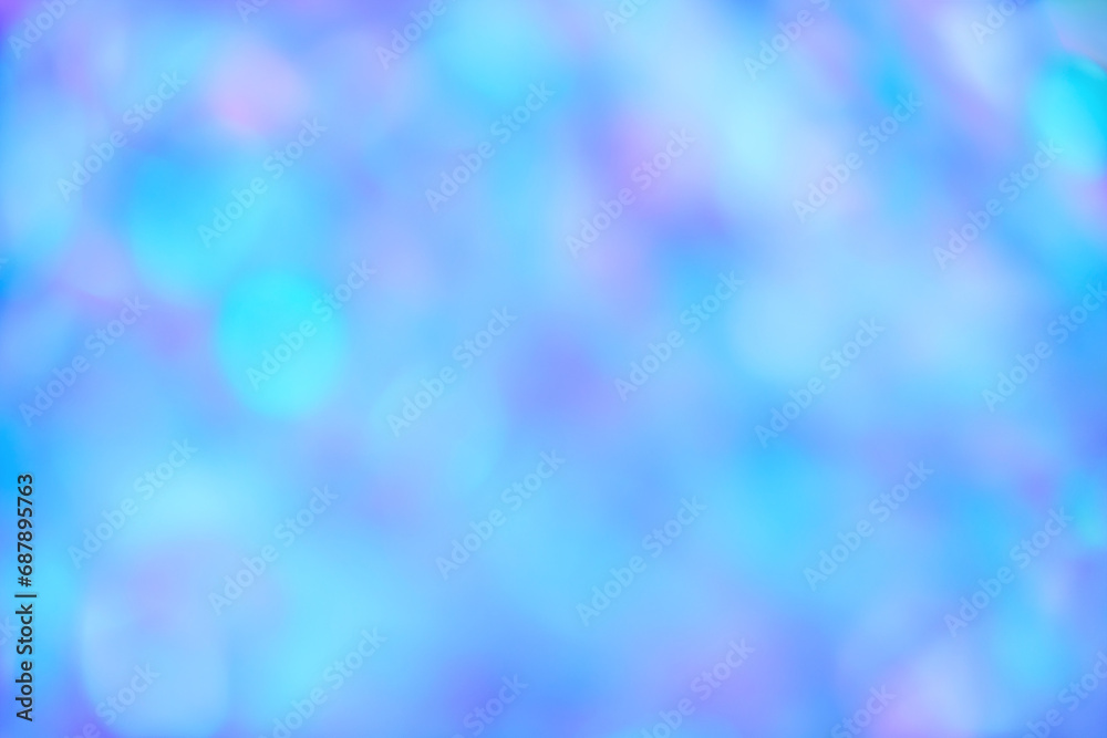 Poster blurred pastel neon blue mint pink holographic bokeh background texture. abstract festive glittering