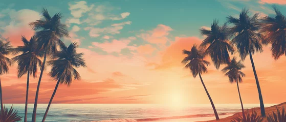 Foto op Canvas Palm trees on tropical beach at sunset © amavi.her1717