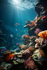 Fototapeta premium Beautiful coral garden with a diversity of hard and soft corals creating an underwater paradise, Generative AI