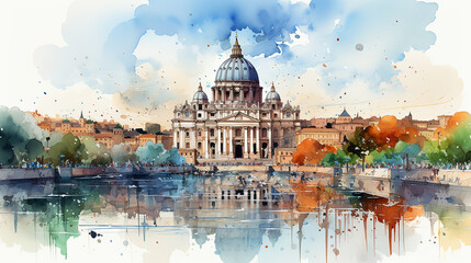 touristic card of Rome views, Italy - obrazy, fototapety, plakaty