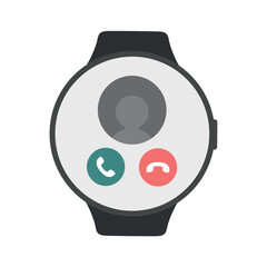 circle smart watch with incoming call screen. Vector illustration.