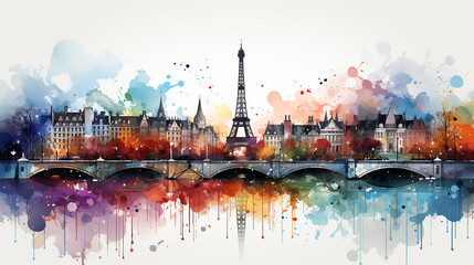 touristic card of Paris views, France
