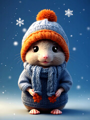 Cute little mouse wearing knitted winter hat