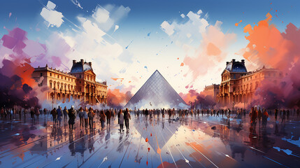 Louvre Museum in Paris, France - obrazy, fototapety, plakaty
