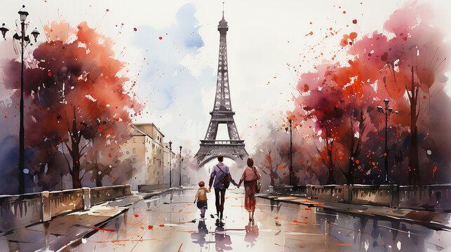 family in love near Eiffel Towerh in Paris