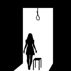 Woman wants to commit suicide by hanging in the rope. - 687898128