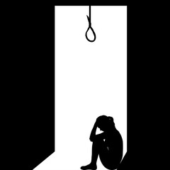 Sad female wants to commit suicide by hanging in the rope.