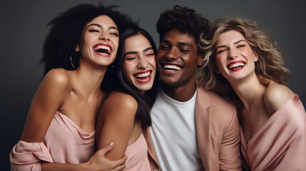 Interracial friends laughing and having a good time together in a studio