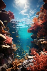 Beautiful coral garden with a diversity of hard and soft corals creating an underwater paradise, Generative AI