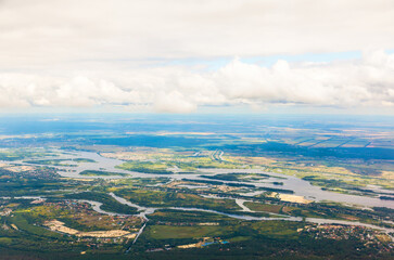 Amsterdam suburb from a height during the takeoff of the plane.