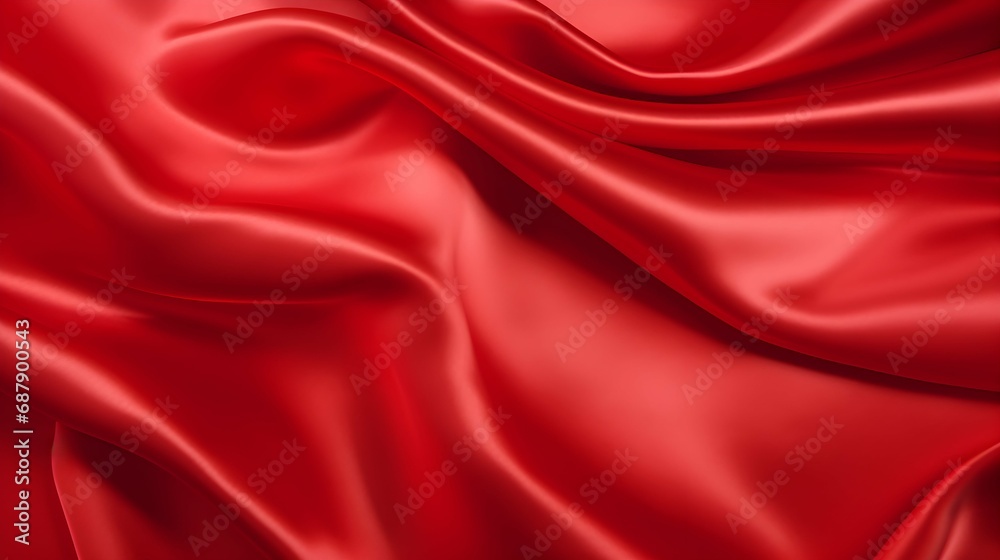 Wall mural red silk satin. red background. Silky shiny smooth soft fabric. Generative AI