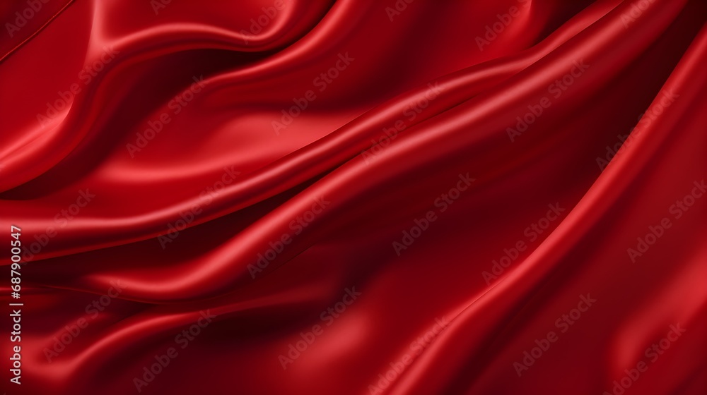 Wall mural red silk satin. red background. Silky shiny smooth soft fabric. Generative AI