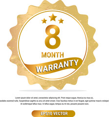 8 month warranty vector art illustration in gold color with fantastic font and white background. Eps10 Vector