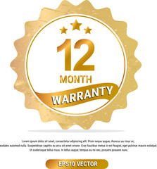 12 month warranty vector art illustration in gold color with fantastic font and white background. Eps10 Vector