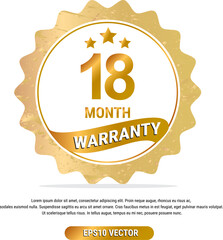 18 month warranty vector art illustration in gold color with fantastic font and white background. Eps10 Vector