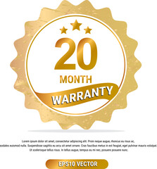 20 month warranty vector art illustration in gold color with fantastic font and white background. Eps10 Vector