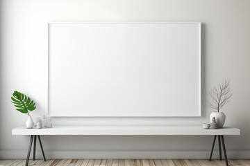 an empty white frame in a white room